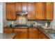 Close up of the kitchen highlighting granite countertops, stainless steel appliances and beautiful wood cabinetry at 2850 Seagrave Way, Marietta, GA 30066
