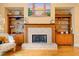 Cozy living room with built-in bookshelves and a classic fireplace at 390 Glengarry Chase, Covington, GA 30014