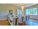 Bright dining area with chandelier, buffet, and large window overlooking the outdoor landscape at 794 Rutland Ct, Lithonia, GA 30058