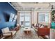 Spacious living room with a leather sofa, ample natural light, and a blue accent wall at 805 Peachtree Ne St # 411, Atlanta, GA 30308