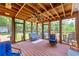 Inviting screened porch with wood flooring, ceiling fan, and relaxing furniture overlooking the backyard at 705 S Bethany Rd, Mcdonough, GA 30252