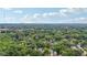 Wide aerial shot of lush, green neighborhood with scattered homes and the city skyline on the horizon under blue skies at 1633 Woodbine Ne Ave, Atlanta, GA 30317