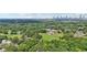 Aerial view of a community with mature trees and the city skyline in the distance at 1633 Woodbine Ne Ave, Atlanta, GA 30317