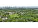 Aerial view of a community with mature trees and the city skyline in the distance at 1633 Woodbine Ne Ave, Atlanta, GA 30317