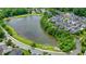 Scenic aerial view of a pond surrounded by homes and greenery, perfect for community enjoyment at 6930 Wesley Hughes Rd, Cumming, GA 30040
