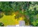 Aerial view of the property showing the lush green backyard surrounded by trees at 1900 Tribble Ridge Dr, Lawrenceville, GA 30045