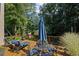 Well-maintained back deck with an umbrella, table and chairs, and lounge chairs at 3675 Ridgeway Ter, Suwanee, GA 30024