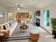 Bright living room with a fireplace, large windows, modern furniture, and neutral decor at 46 Timber Walk Dr, Sharpsburg, GA 30277