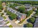 Aerial view of townhomes with well-maintained lawns, mature trees, and brick exteriors at 3502 Village Green Dr, Roswell, GA 30075