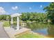 Serene pond view with a pergola, bench, and fountain, perfect for relaxation at 3502 Village Green Dr, Roswell, GA 30075