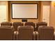 Home theater room with comfortable seating, a large screen, and ambient lighting at 3008 Sunrise Ct, Conyers, GA 30094
