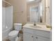 Bathroom with vanity, mirror, toilet and shower/tub combo at 340 Antebellum Way, Fayetteville, GA 30215