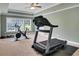 Bright home gym featuring a treadmill, exercise bike, carpet flooring, and plenty of natural light from the large windows at 3905 Greenside Ct, Dacula, GA 30019