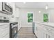 Modern kitchen with stainless steel appliances, white cabinets, and sleek countertops at 156 Club Cir, Stockbridge, GA 30281