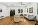 Inviting living room with hardwood floors, neutral furniture, and large windows offering great natural light at 4642 Orchid Dr, Pine Lake, GA 30072