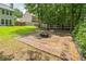 Backyard features a patio area with a fire pit surrounded by trees and grass at 5077 Wellisford Ct, Suwanee, GA 30024