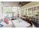 Enjoy the screened porch with ceiling fan, seating, and tranquil views of the backyard at 3500 Parkwood Hills Ct, Snellville, GA 30078