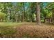 Wooded backyard with shed and partial fence at 135 Buckhurst Way, Atlanta, GA 30349