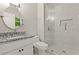 Elegant bathroom with marble countertop, glass shower, and modern fixtures at 135 Buckhurst Way, Atlanta, GA 30349