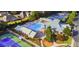 Aerial view of community pool with multiple seating areas, covered structures, and tennis courts at 450 Hunt Creek Dr, Acworth, GA 30101