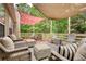 Back deck with comfortable seating area and a sunshade, perfect for outdoor relaxation and entertainment at 1248 Rockview Ct, Loganville, GA 30052