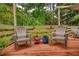 Wooden outdoor deck furnished with four chairs and plants offering a comfortable seating area at 1248 Rockview Ct, Loganville, GA 30052
