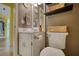 Bathroom with vanity, mirror, toilet, and hardwood floors at 1248 Rockview Ct, Loganville, GA 30052
