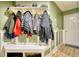 Mudroom with coatrack, bench, and plenty of storage space at 1248 Rockview Ct, Loganville, GA 30052