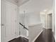 Upstairs hallway featuring dark hardwood floors and a staircase with white railing at 7505 Brookwood Way, Cumming, GA 30041