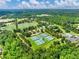 Aerial view of community with tennis courts, baseball field, and soccer field surrounded by lush greenery at 1802 Lexington Green Pnes, Cumming, GA 30040