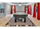 Game room with a well-maintained pool table, red curtains, and a unique ceiling design at 212 Thorncliff Way Way, Acworth, GA 30101