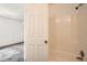 Bright bathroom shows a neutral walk-in shower with chrome fixtures and a tiled ceiling at 2459 Cedar Canyon Se Ct, Marietta, GA 30067
