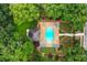Birds-eye view of the community pool, showcasing the layout and landscaping of the recreation area at 106 April Walk, Mcdonough, GA 30253