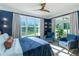 Relaxing bedroom featuring large windows with a lake view, and comfortable seating at 1169 Hodges Cir, Mansfield, GA 30055