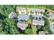 A beautiful aerial view of the townhome residence, featuring lush greenery and a landscaped backyard at 5965 Vista Brook Dr, Suwanee, GA 30024
