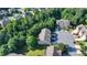 An aerial view of townhomes surrounded by mature trees and a well-maintained cul-de-sac at 5965 Vista Brook Dr, Suwanee, GA 30024