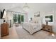 Light-filled main bedroom with vaulted ceilings, neutral color palette, and access to the backyard at 477 Michael Dr, Alpharetta, GA 30009