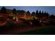 Backyard landscaping illuminated by spotlights accentuating shrubs and trees on a slope at 5640 Hammock Way, Cumming, GA 30028