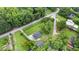 Aerial view displays a cozy home nestled in a wooded area near a quiet street at 5599 Redan Cir, Stone Mountain, GA 30088