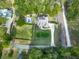 Aerial view showcases the house and backyard, including a pool and green space at 1076 Pinyan Ln, Canton, GA 30115
