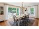 Bright dining room featuring hardwood floors, a modern chandelier, and sliding glass doors to the patio at 5095 Karr Road Rd, Cumming, GA 30040