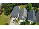 Overhead view of neighborhood homes with manicured lawns, trees, and driveways at 646 Lakes Cir, Lithonia, GA 30058