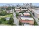 Aerial neighborhood shot with lush trees, commercial buildings, and a view of the downtown skyline at 322 Peters Sw St # 2, Atlanta, GA 30313