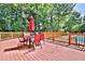 Outdoor deck with a table, chairs, and railing overlooking the pool area at 1384 Dolcetto Nw Trce, Kennesaw, GA 30152