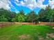 A well-kept backyard offers a large grassy area, mature trees, and a wooden fence, ideal for outdoor enjoyment at 171 Shaker Hollow Drive Dr, Mcdonough, GA 30253