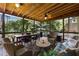 Inviting screened porch with wicker furniture, wooden table, and view of the lush backyard at 4249 Arbor Club Dr, Marietta, GA 30066