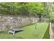 Backyard with a putting green, cornhole, stone wall, and mature trees at 2972 Lookout Ne Pl, Atlanta, GA 30305