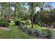 Lush backyard with mature trees, decorative shrubbery and pristine lawn at 263 Mountainview Cir, Canton, GA 30115