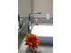Bathroom sink with chrome faucet, granite countertop, and gray subway tile at 5225 Kings Hwy, Douglasville, GA 30135
