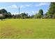 Expansive grassy front yard with mature trees and a glimpse of a house, all enclosed by a chain-link fence at 5225 Kings Hwy, Douglasville, GA 30135